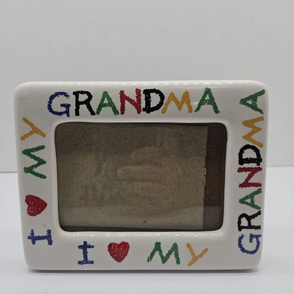 Vintage I Love My Grandma Colorful Ceramic Picture Frame Holds 4x6 Photo